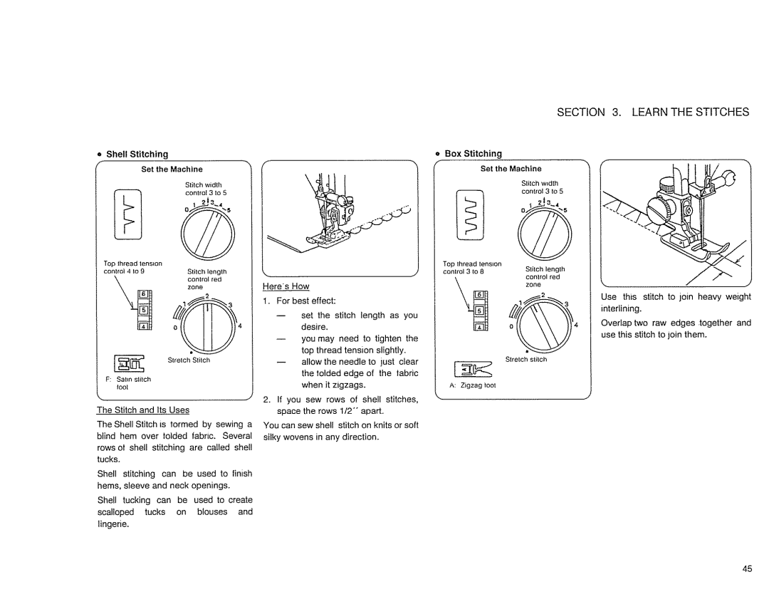 Sears 385. 17526 owner manual Shell Stitching Set the Machine, Lingerie, Box Stitching Set the Machine 