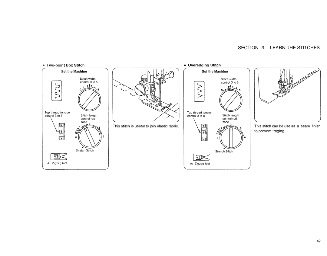 Sears 385. 17526 owner manual Two-point Box Stitch = Overedging, Set the Machtne 