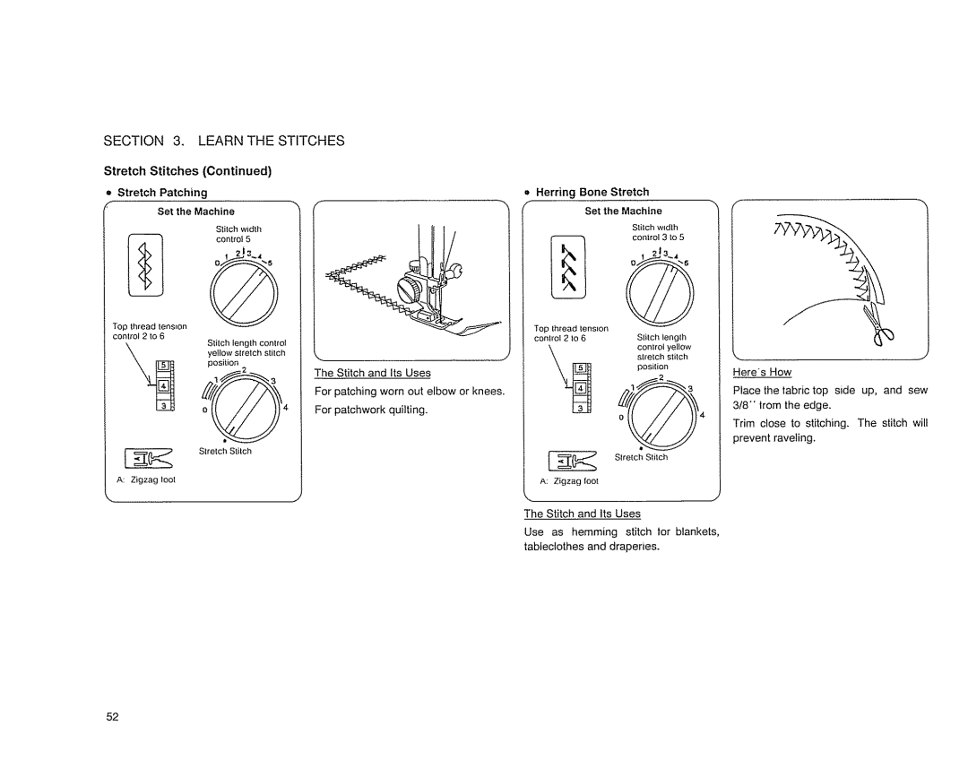 Sears 385. 17526 owner manual = Herring Bone Stretch, Set the Machine, Patching 