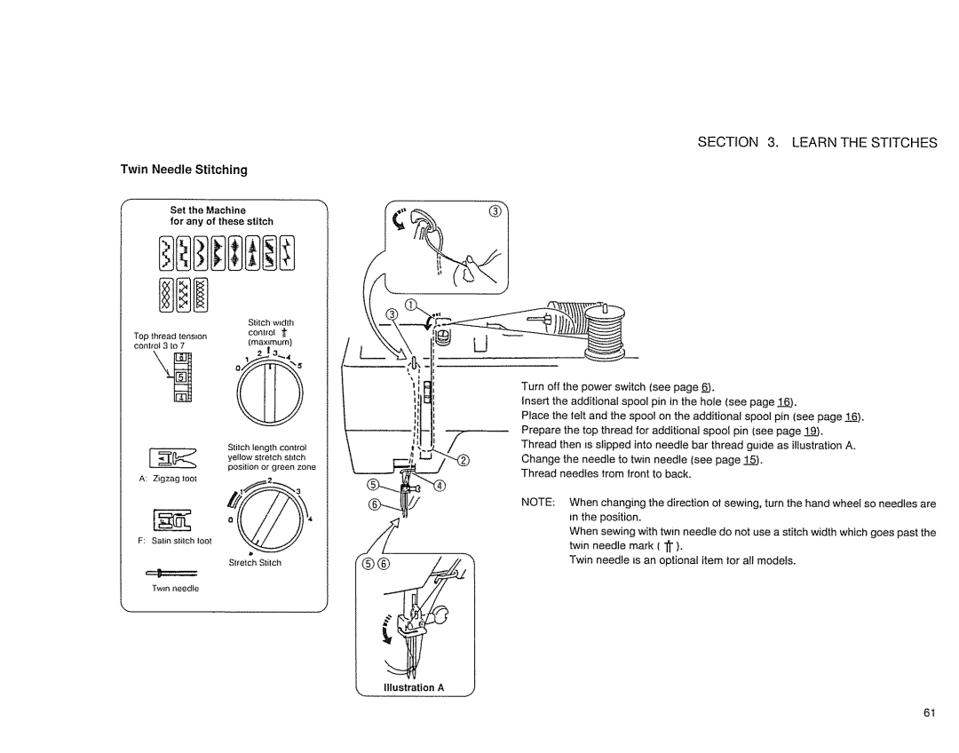 Sears 385. 17526 owner manual Twin Needle Stitching, Set the Machine For any of these stitch 