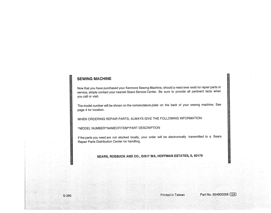 Sears 385. 17526 owner manual SEARS, Roebuck and CO., D1817WA, Hoffman ESTATES, IL 