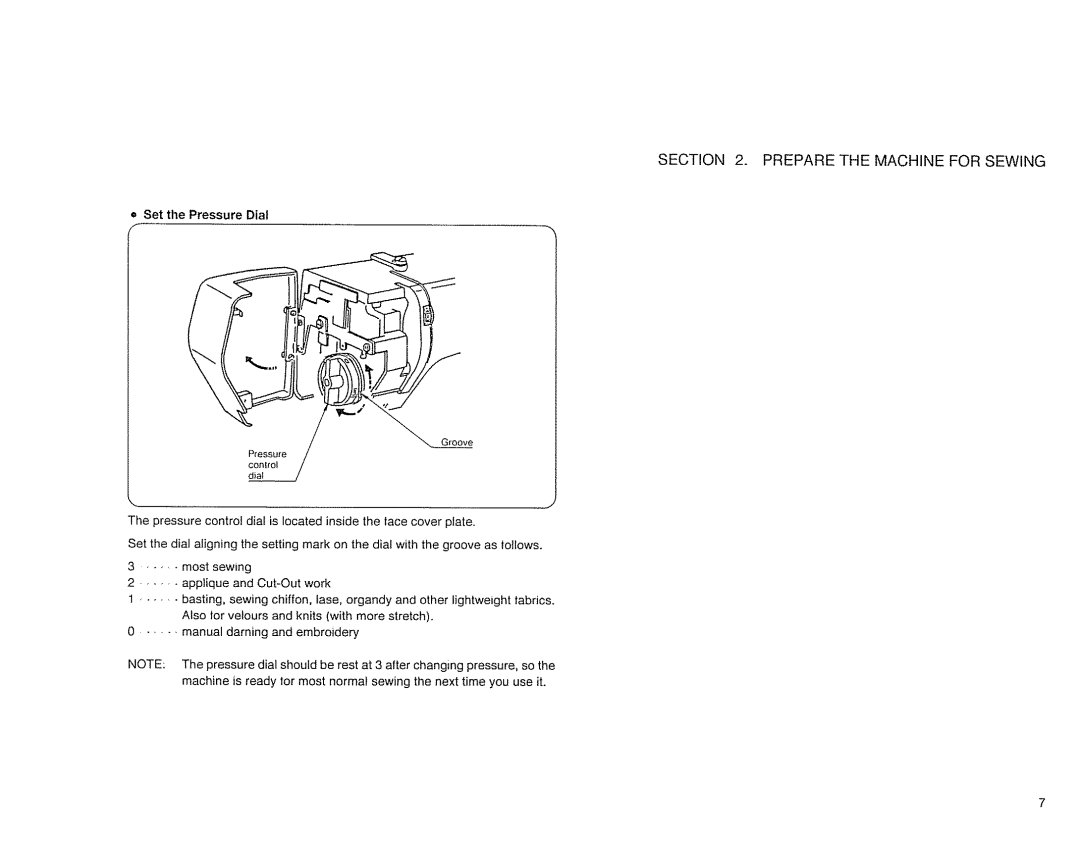 Sears 385. 17526 owner manual Prepare the Machine for Sewing, Set the Pressure Dia 