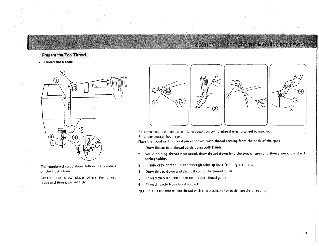 Sears 385. 17928 owner manual Prepare the Top Thread, Thread the Needle 