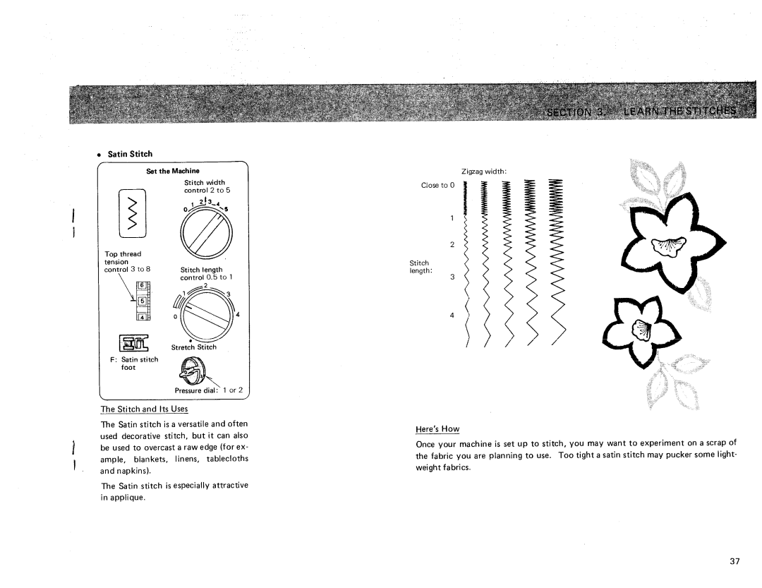 Sears 385. 17928 owner manual Satin Stitch, 234, Stitch Length Control 