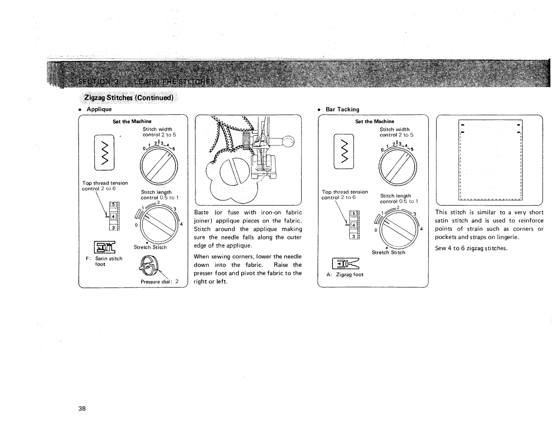 Sears 385. 17928 owner manual Bar Tacking, Sew 4 to 6 zigzag stitches 