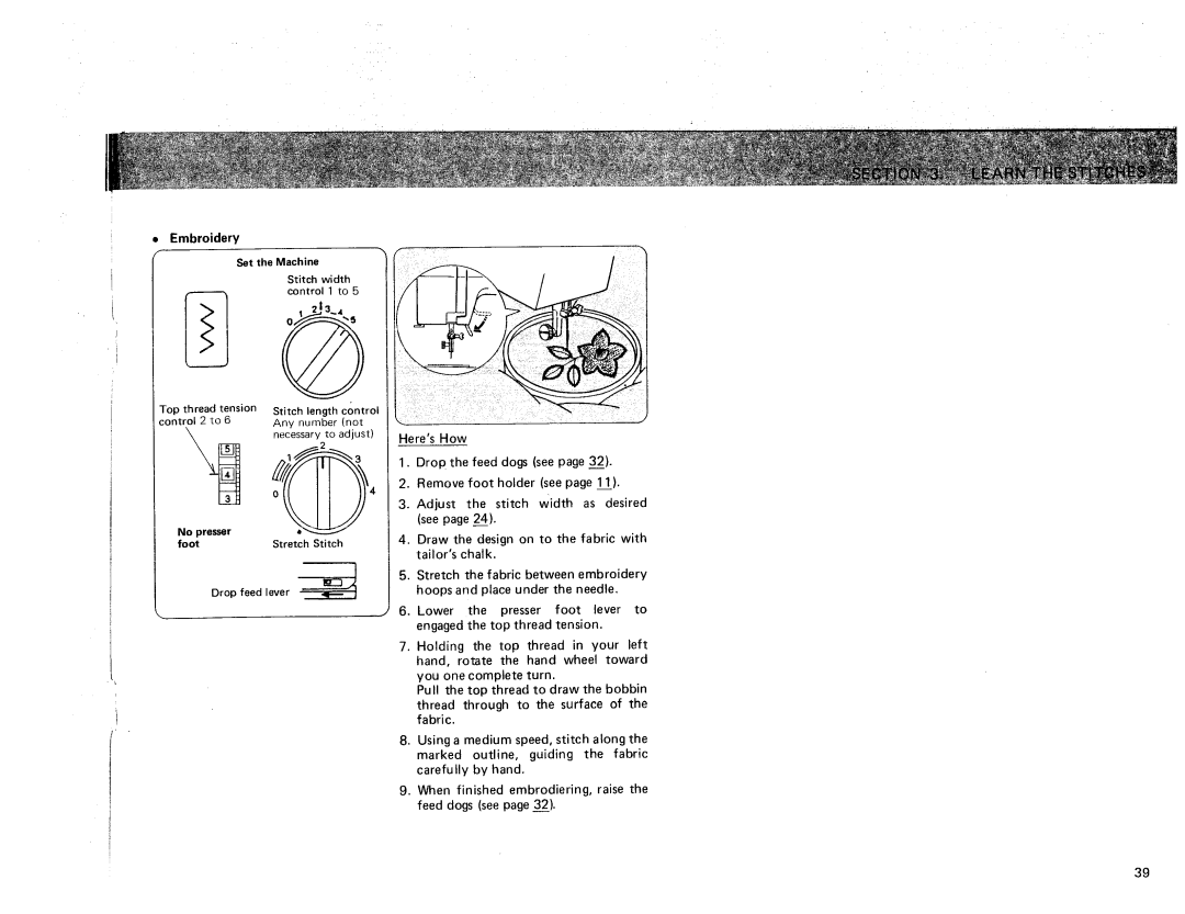 Sears 385. 17928 owner manual Embroidery, Feed, See 