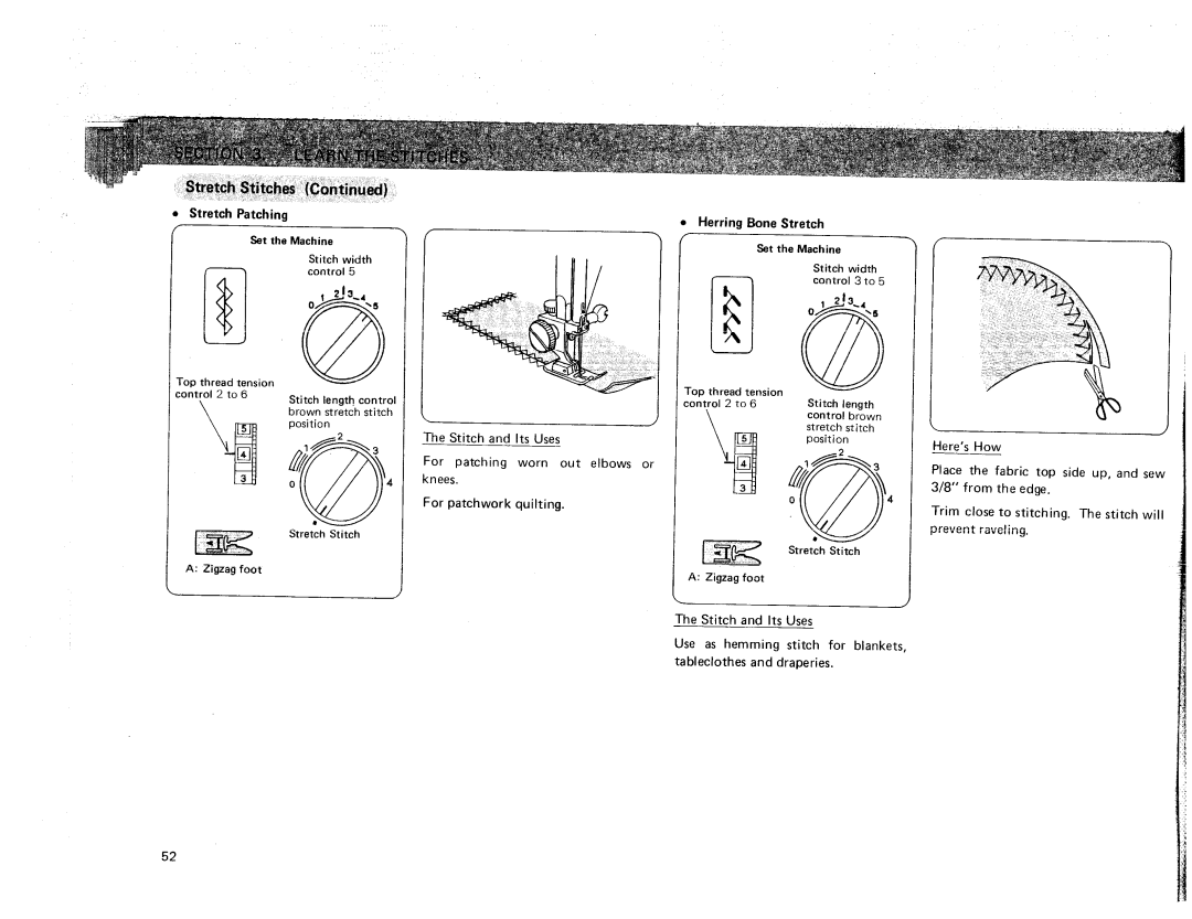 Sears 385. 17928 owner manual Herring Bone Stretch, Stretch Patching Set the Machine 