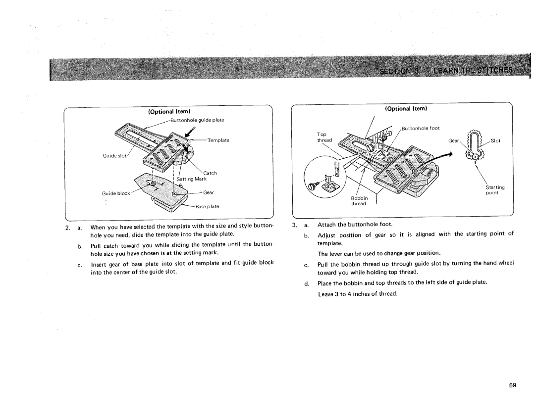 Sears 385. 17928 owner manual Optional Item, Leave 3 to 4 inches of thread 