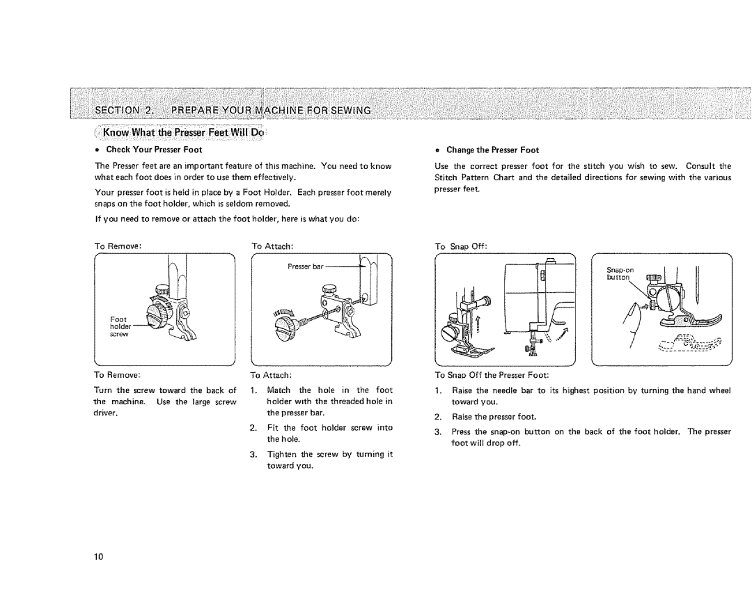 Sears 385. 1884180 owner manual To Attach, Changethe Presser Foot 