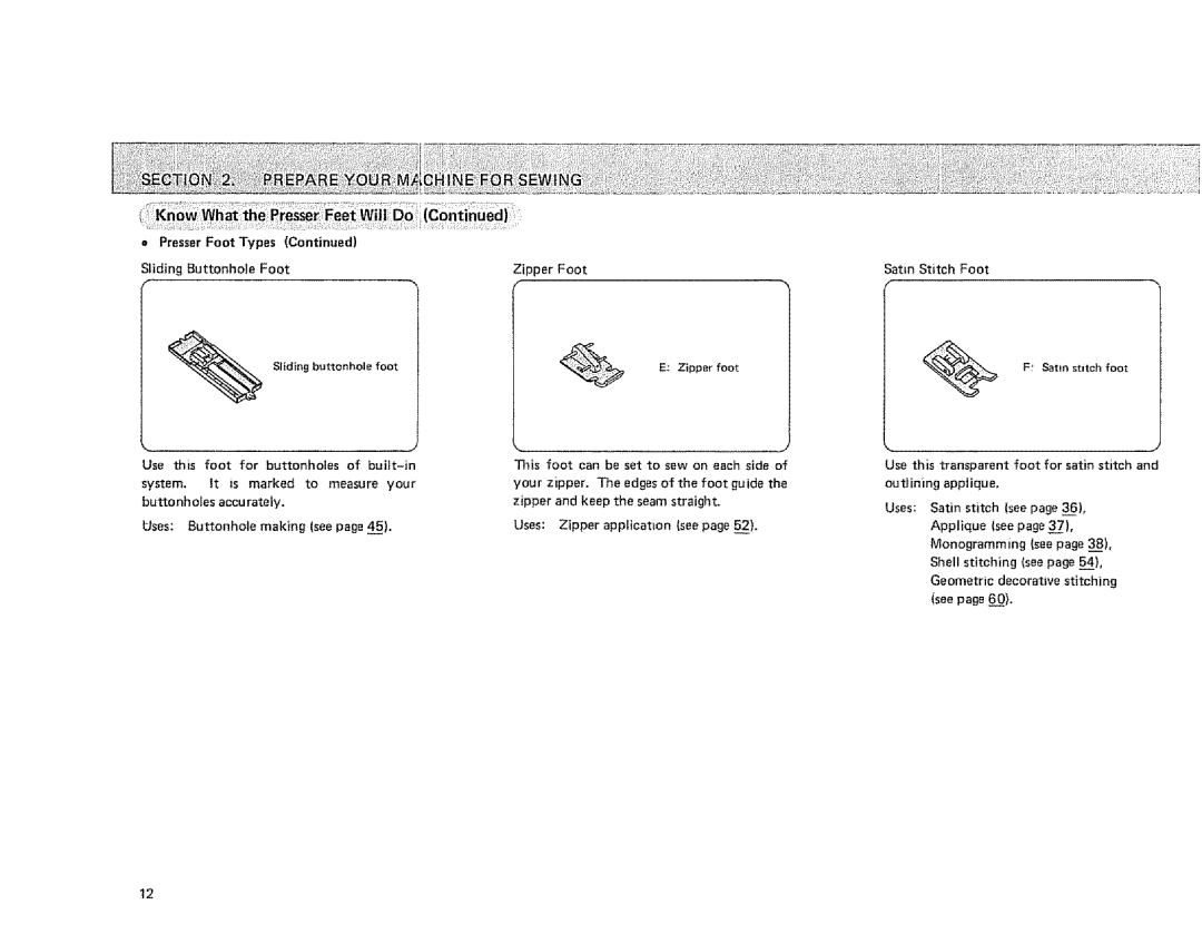 Sears 385. 1884180 owner manual Sliding Buttonhole Foot, Use this, Zipper Edges, Guide, See 