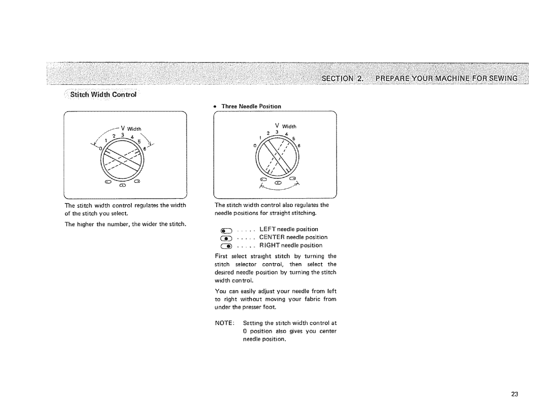 Sears 385. 1884180 owner manual = Three Needle Position, Width, Needle position 