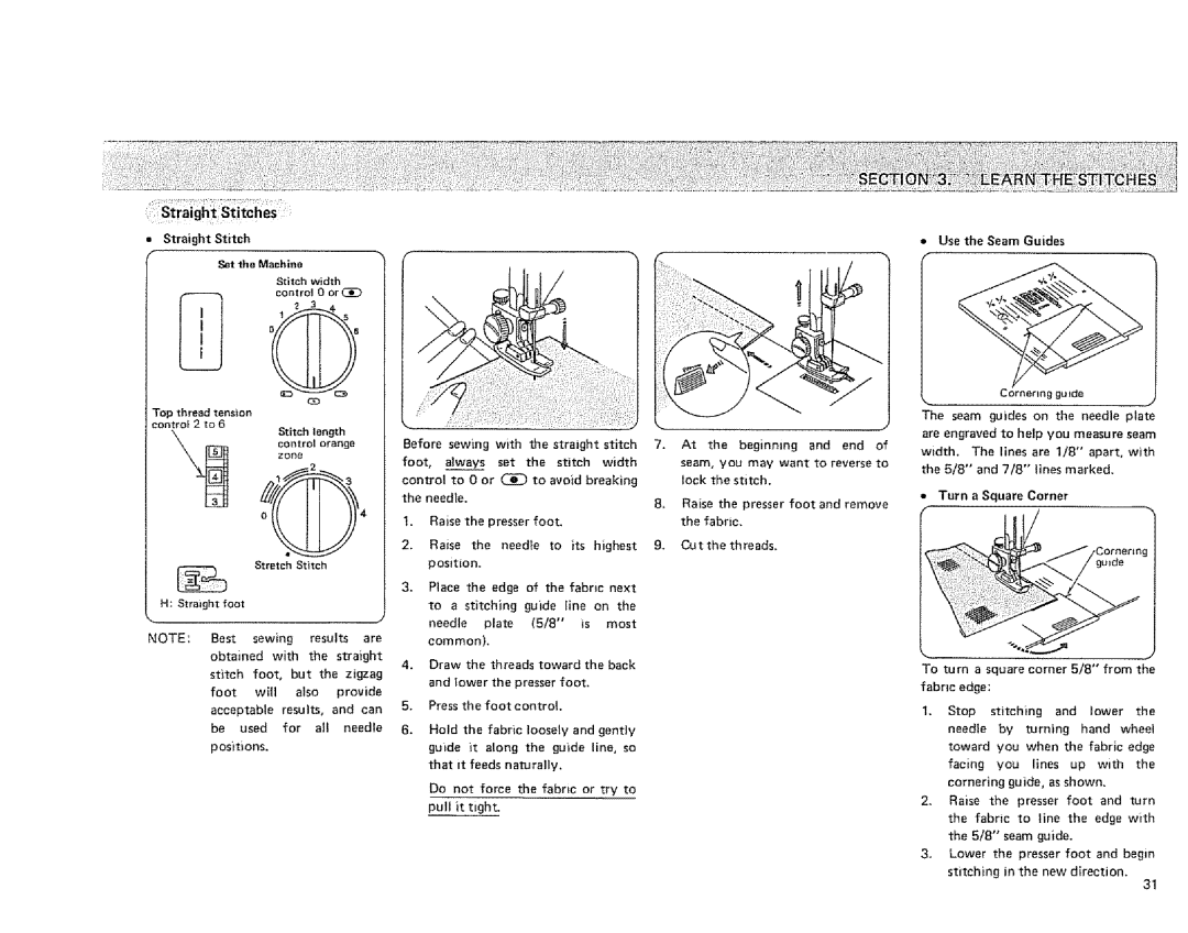 Sears 385. 1884180 owner manual Turn a Square Corner 