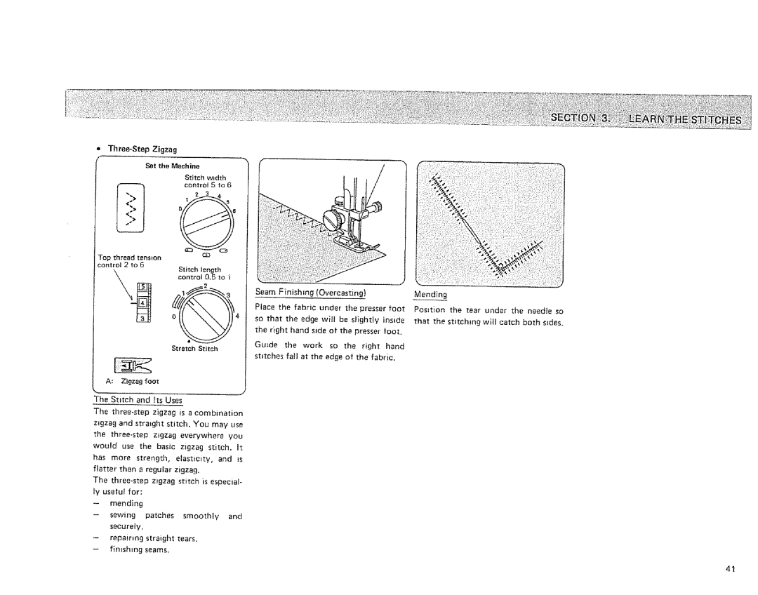 Sears 385. 1884180 owner manual Three-Step Zigzag, Stitch width control 5 to 