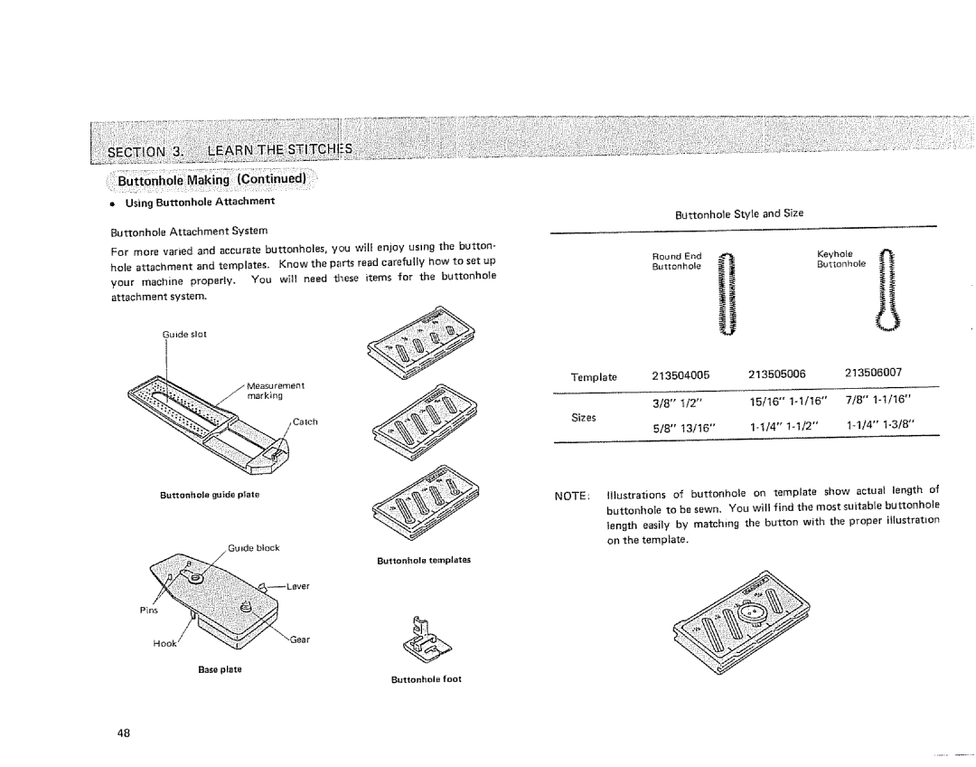 Sears 385. 1884180 owner manual Buttonhole foot 