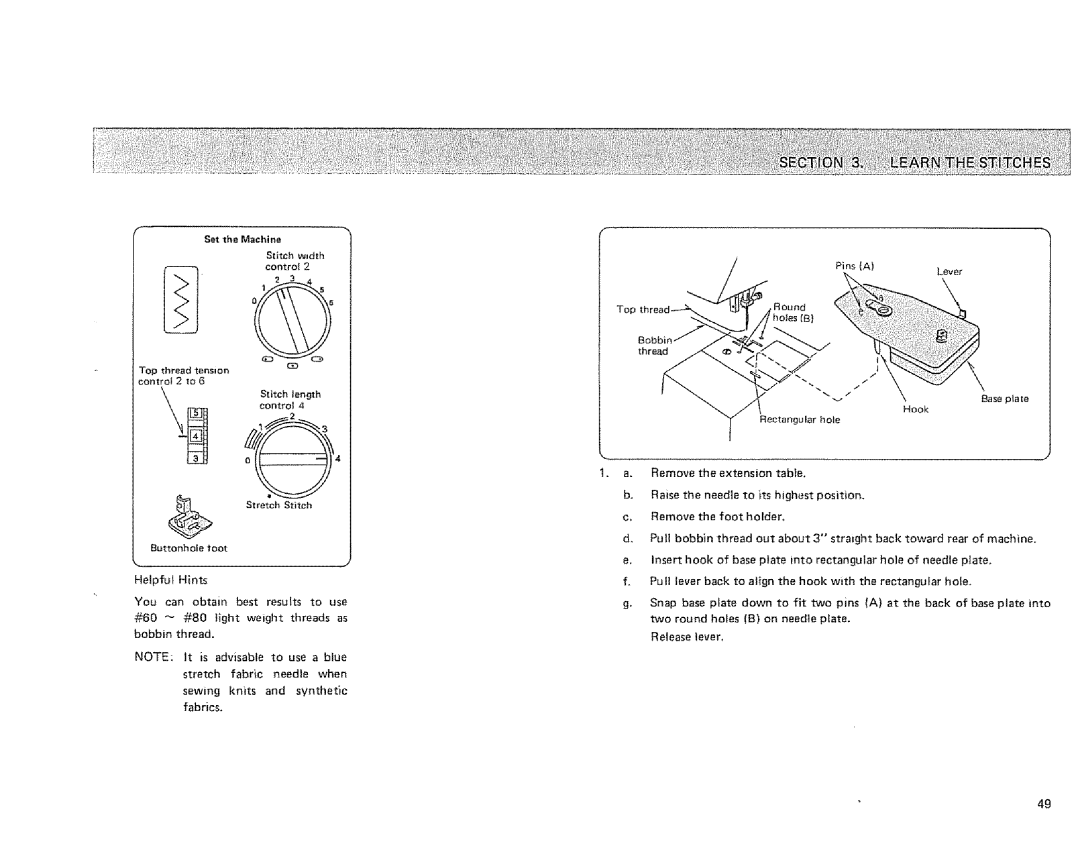 Sears 385. 1884180 owner manual Set the Machine, Pins a Lever 