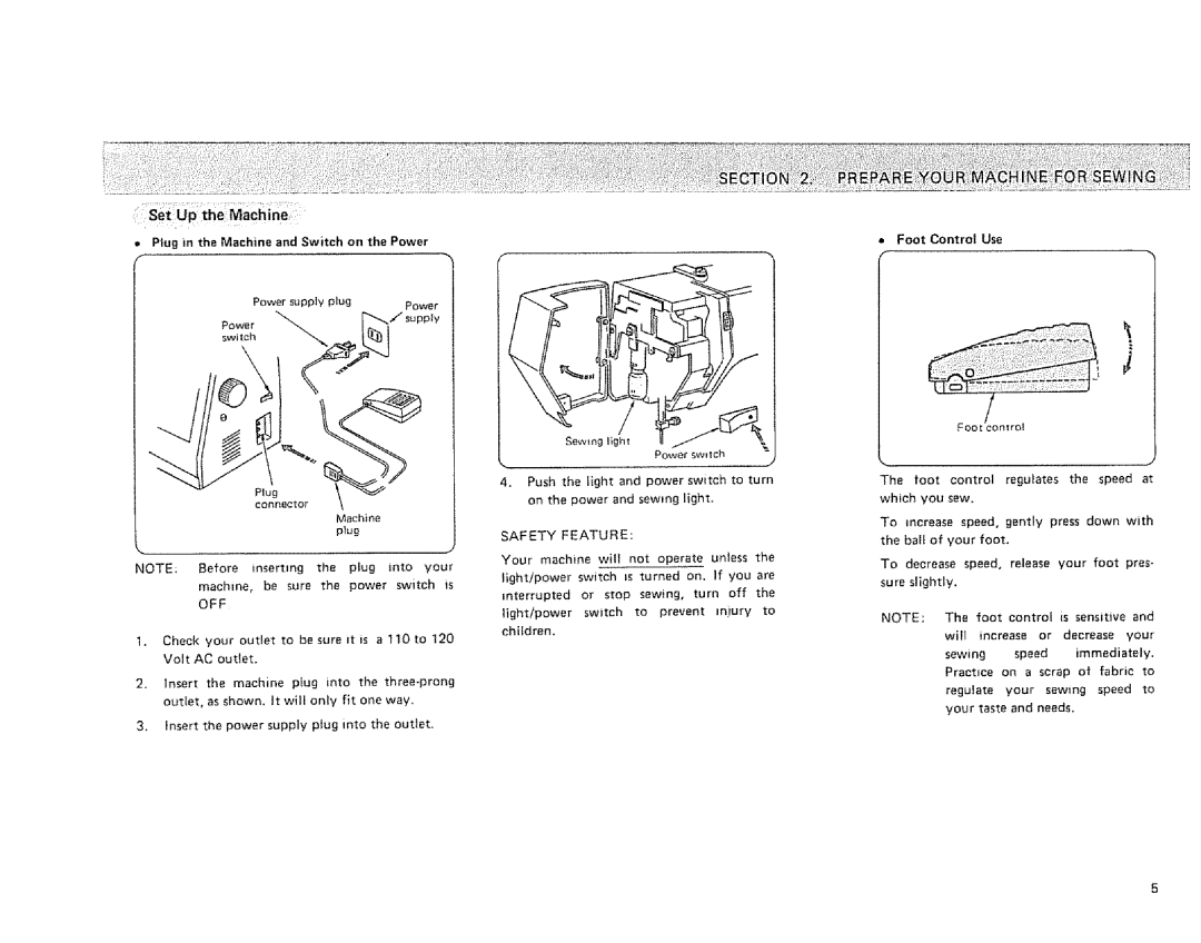 Sears 385. 1884180 owner manual Plug in the Machine and Switch on the Power, Off 