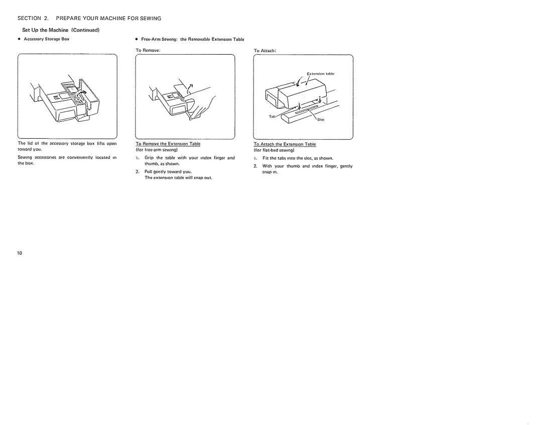 Sears 385. 19601 owner manual Section Prepare Your Machine, Sewing, Set Up the Machine Accessory Storage Box, To Remove 