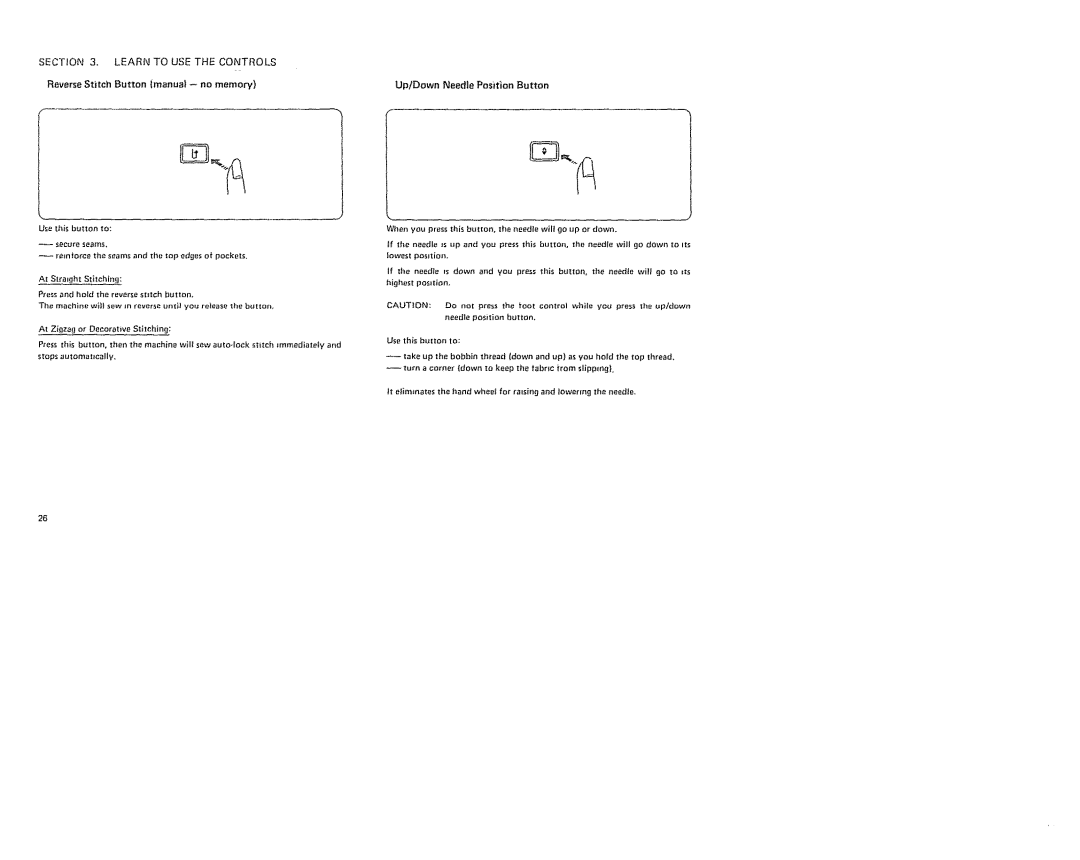 Sears 385. 19601 owner manual Up/Down Needle Position Button 