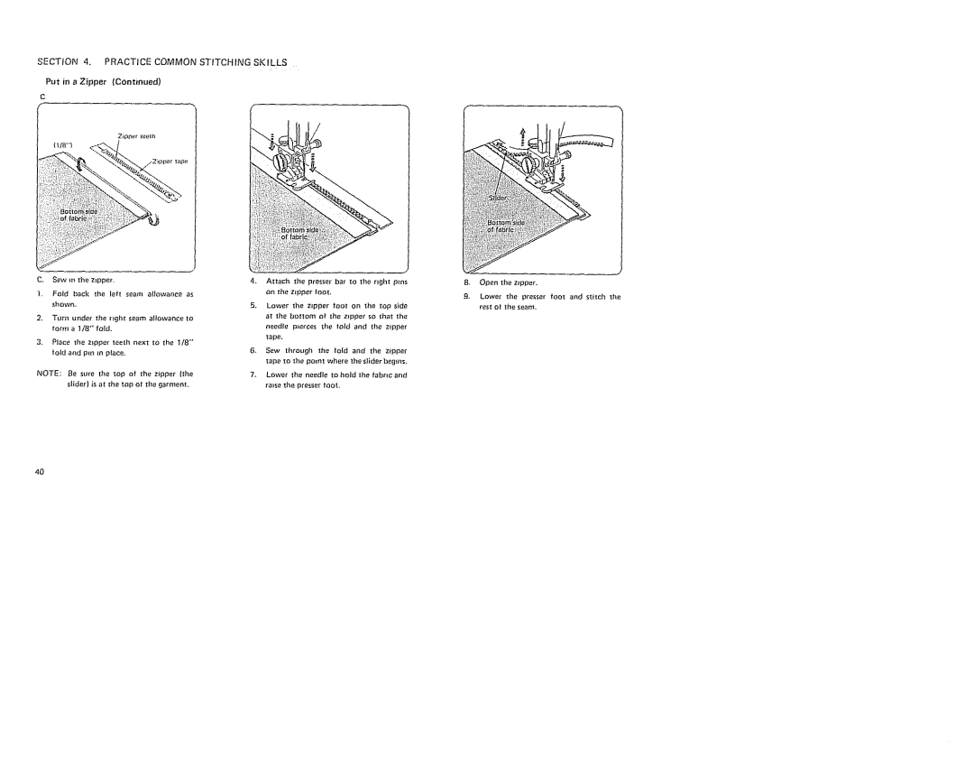 Sears 385. 19601 owner manual Put in a Zipper 