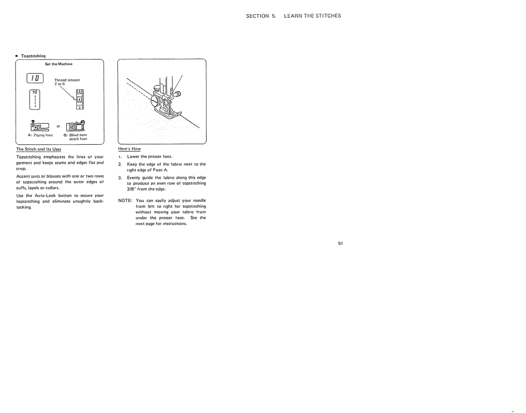 Sears 385. 19601 owner manual Thread tsnslo 2tog, Stitch foot, Lower the presser tool 