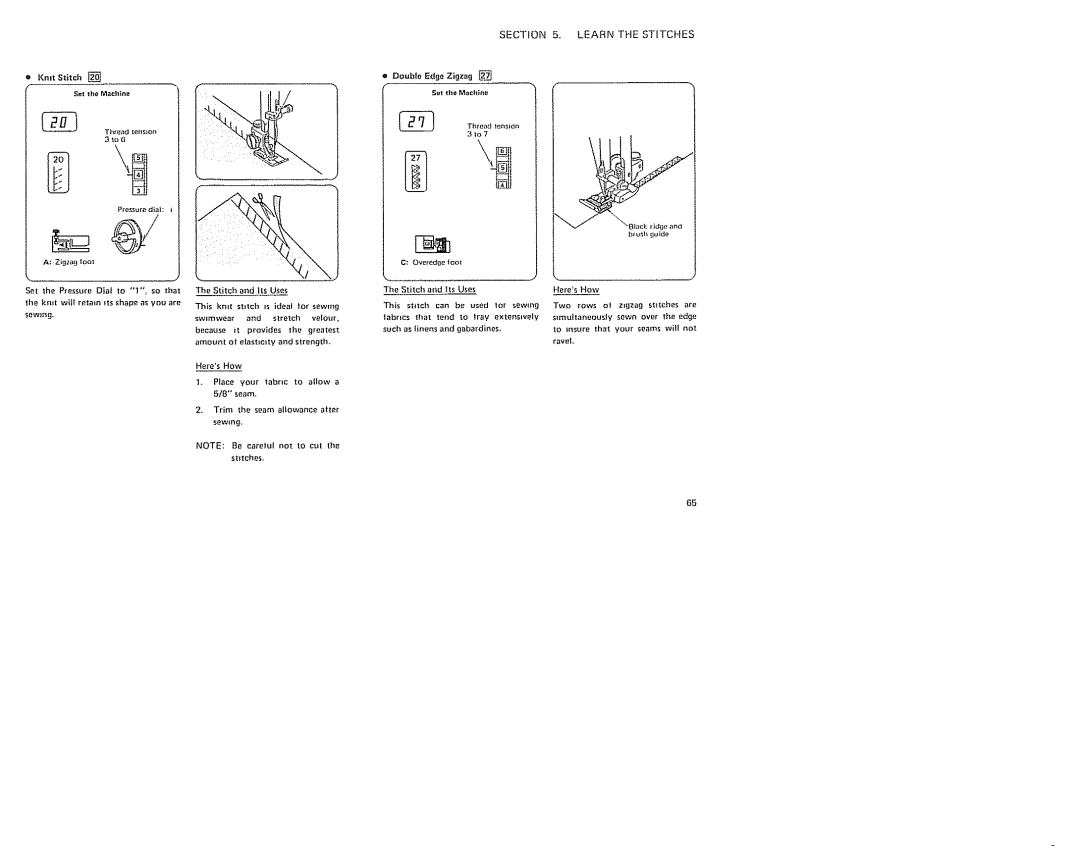 Sears 385. 19601 owner manual Double Ed3e Zigzeg Set t3eMchite, 3o7, That, Tray, Such, Seams Wit 