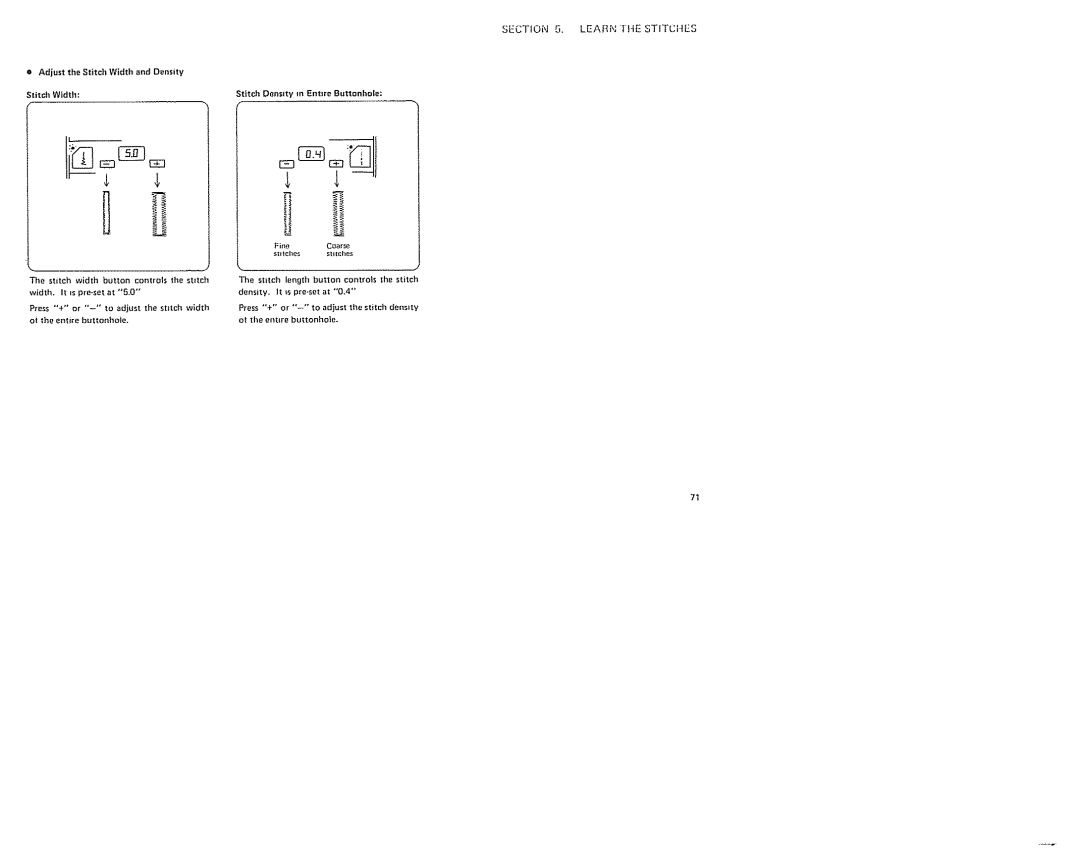 Sears 385. 19601 owner manual Learnthe Stitches, Press + or -to adjust the sttch width, FineCaar 