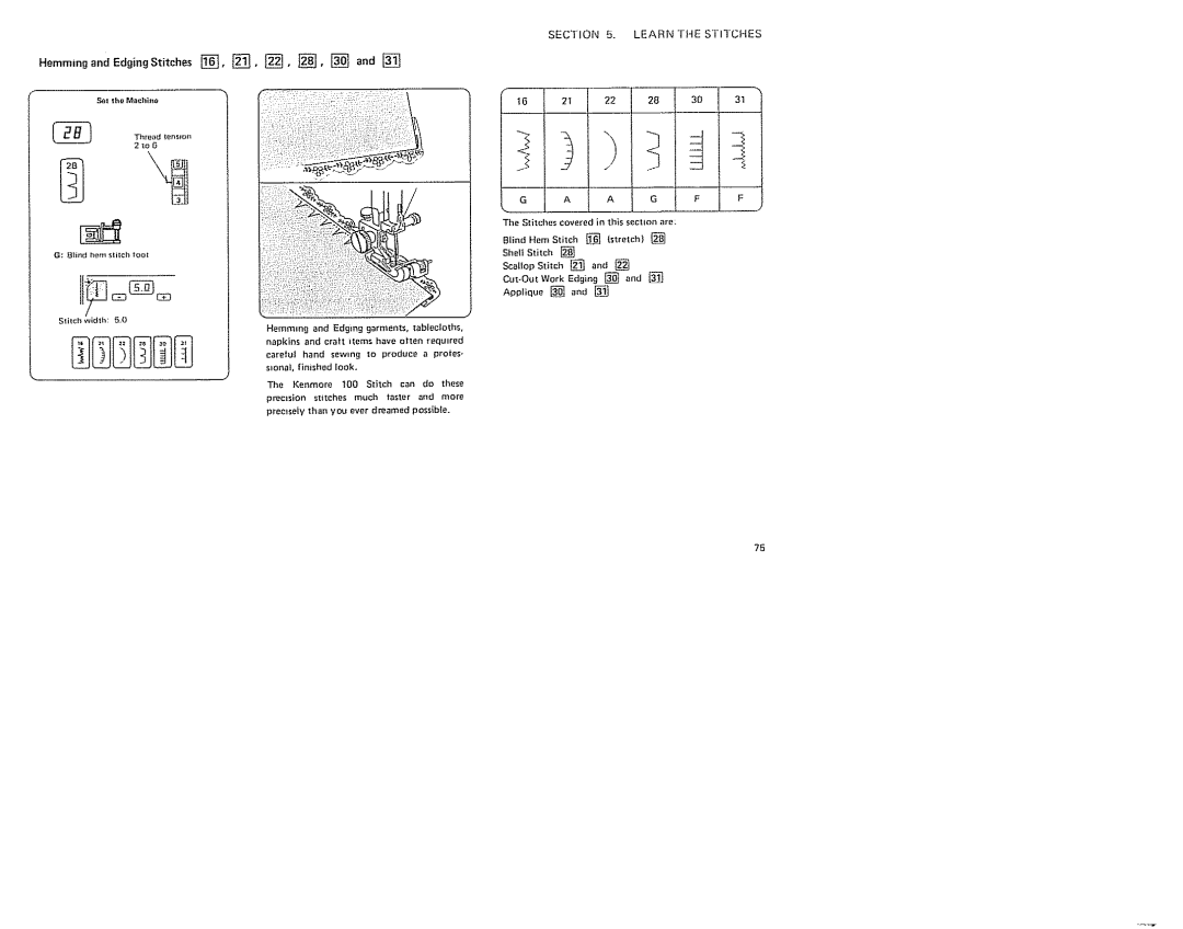 Sears 385. 19601 owner manual Homm,.gdEdg.gSt.ohIN, . , , nd, Bind hm stilch tool, HemmmJ and Edging garments, tablecloths 