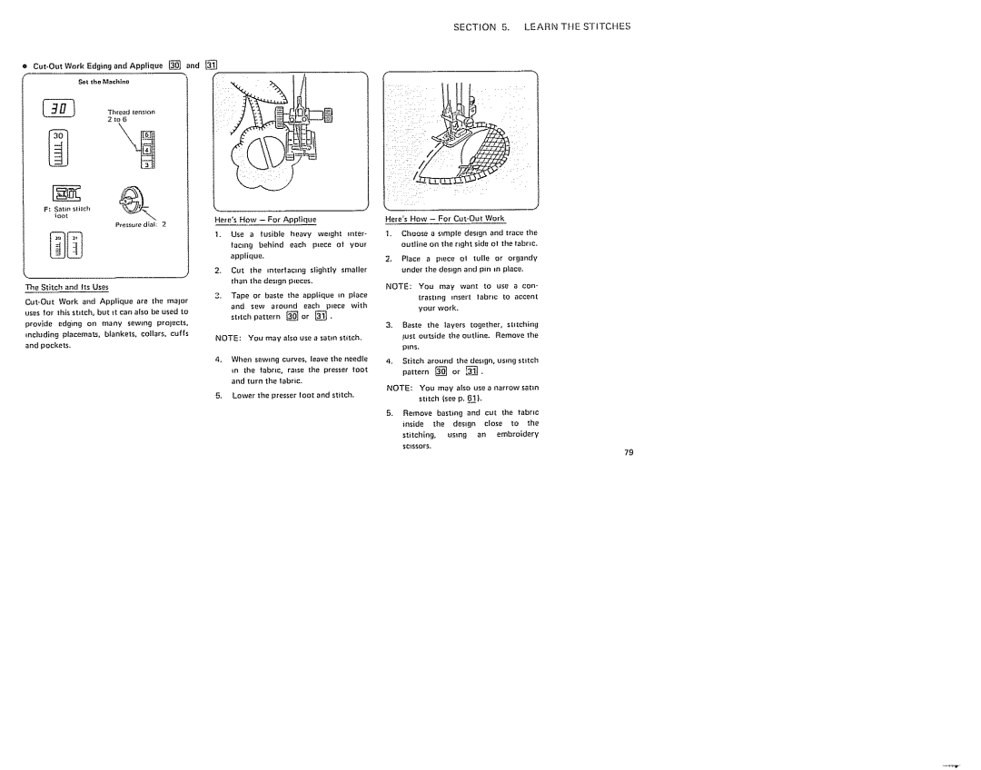 Sears 385. 19601 owner manual Learn TtE Stitches, Ptesre dlat, Applique, Hees How For CutoOut Work 