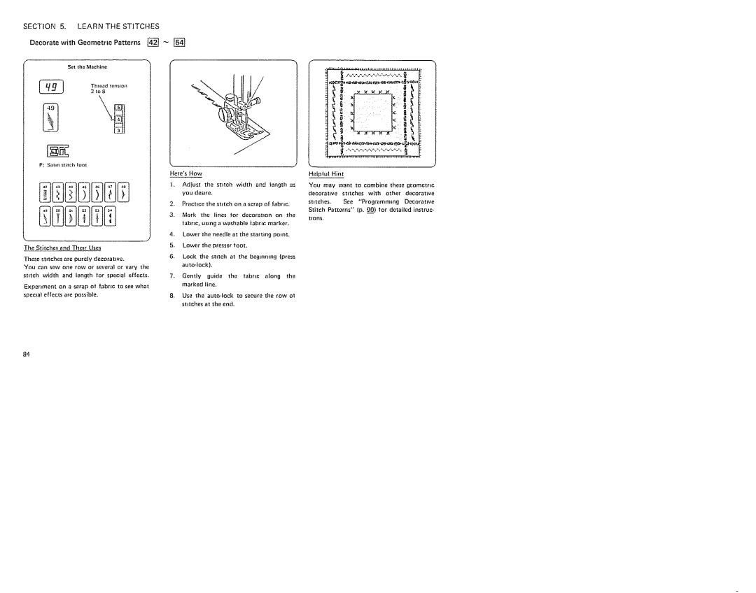 Sears 385. 19601 owner manual DecoratewithGeometricPatterns, Practice the stitchon a scrap of fabric 