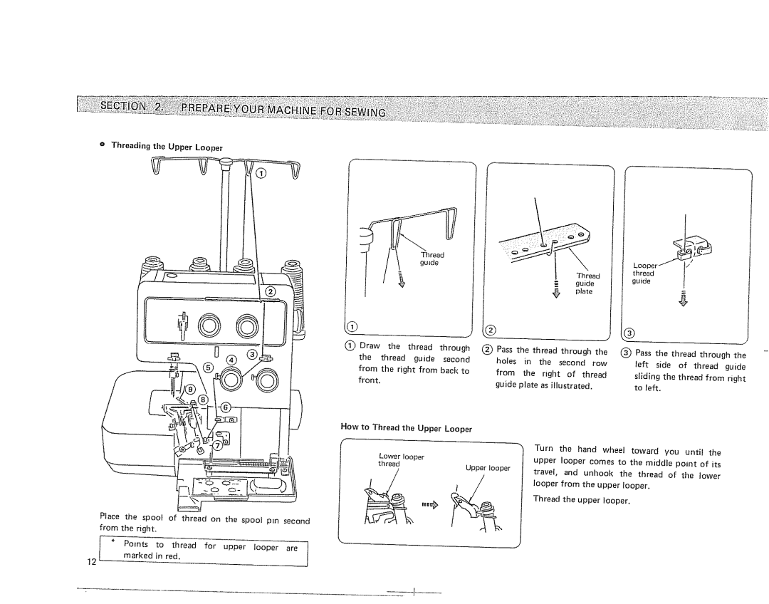 Sears 385. 564180 owner manual Threading the Upper Looper 