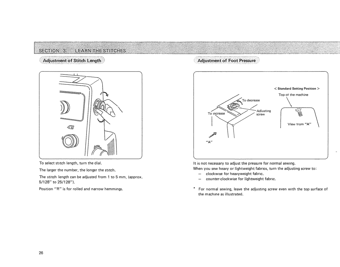 Sears 385. 564180 owner manual Top of the machine Decrease\ To increase 