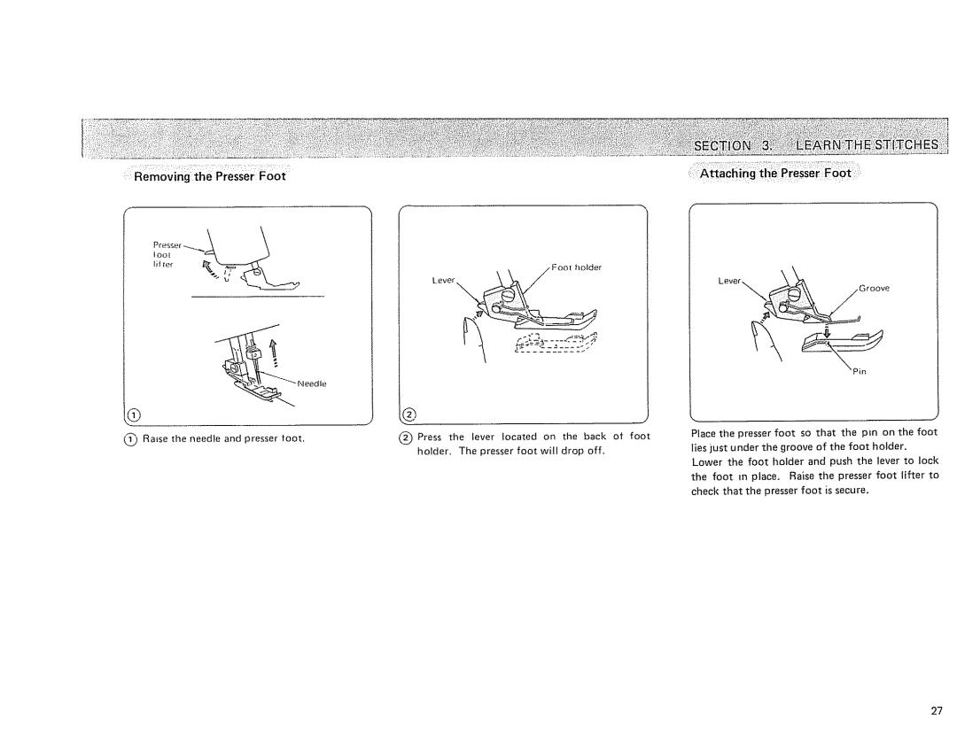 Sears 385. 564180 owner manual IiRemoving the PresseFoot 