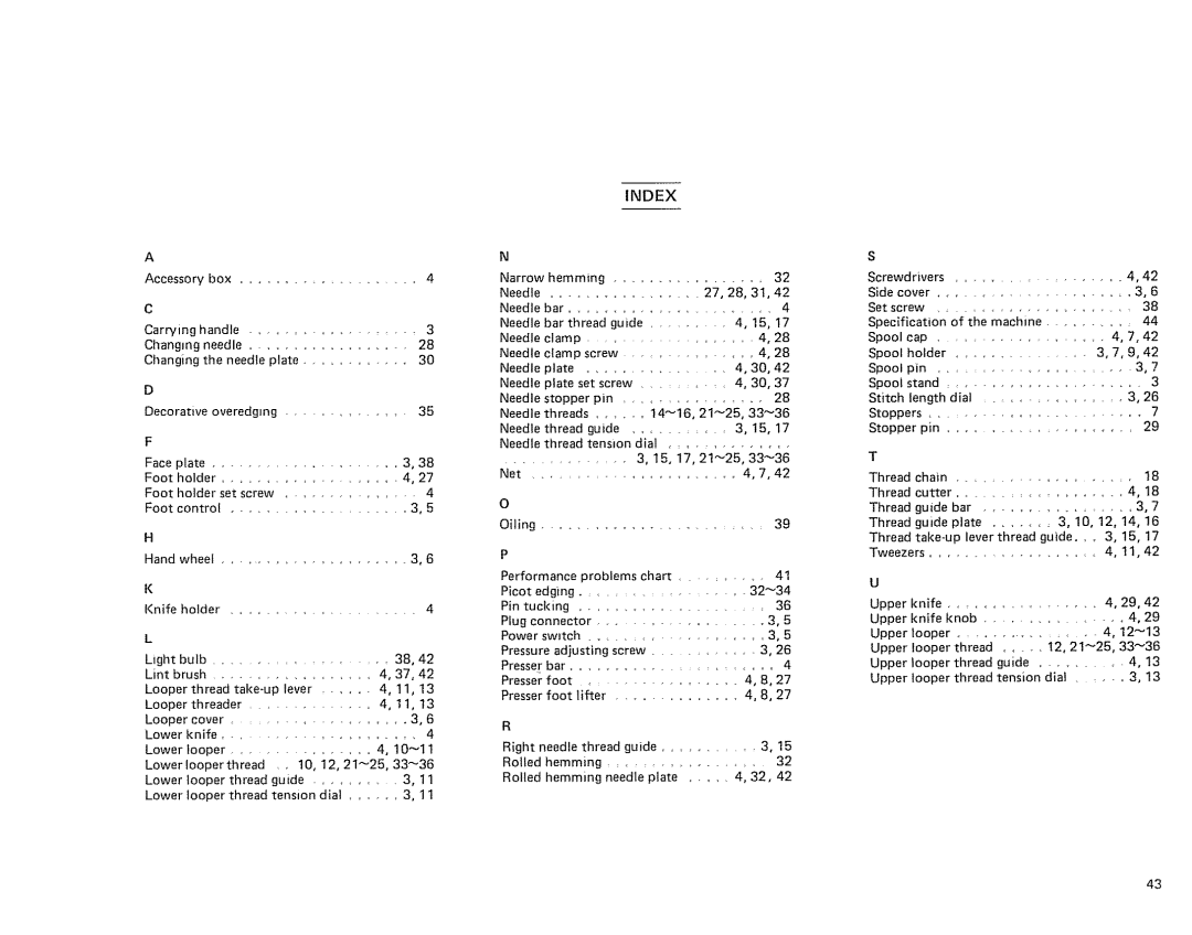 Sears 385. 564180 owner manual Index 