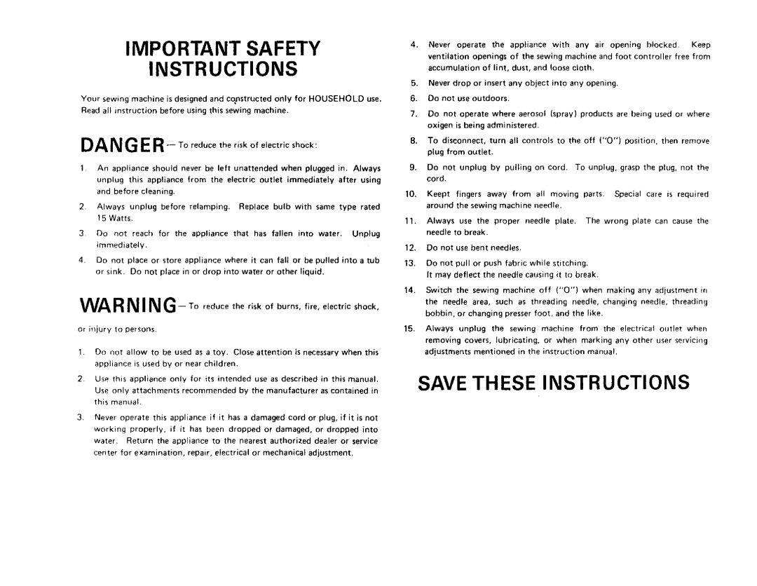 Sears 385 owner manual Important Safety Instructions 