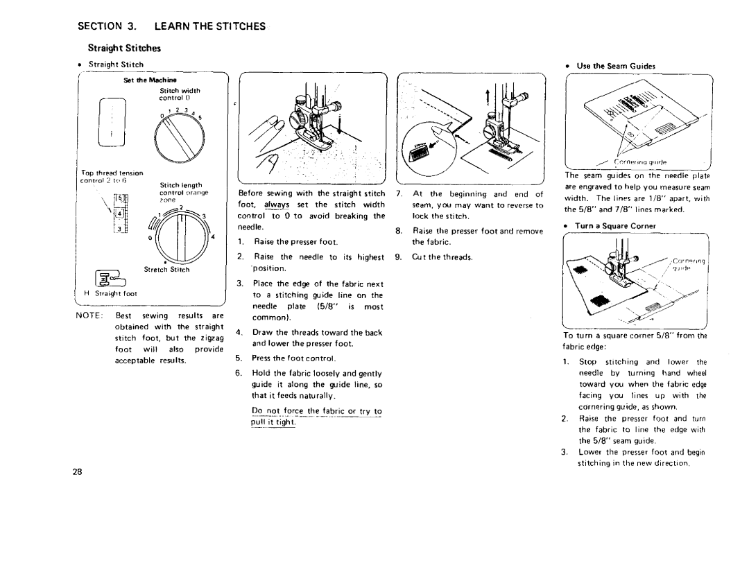 Sears 385 owner manual Straight Stitches 