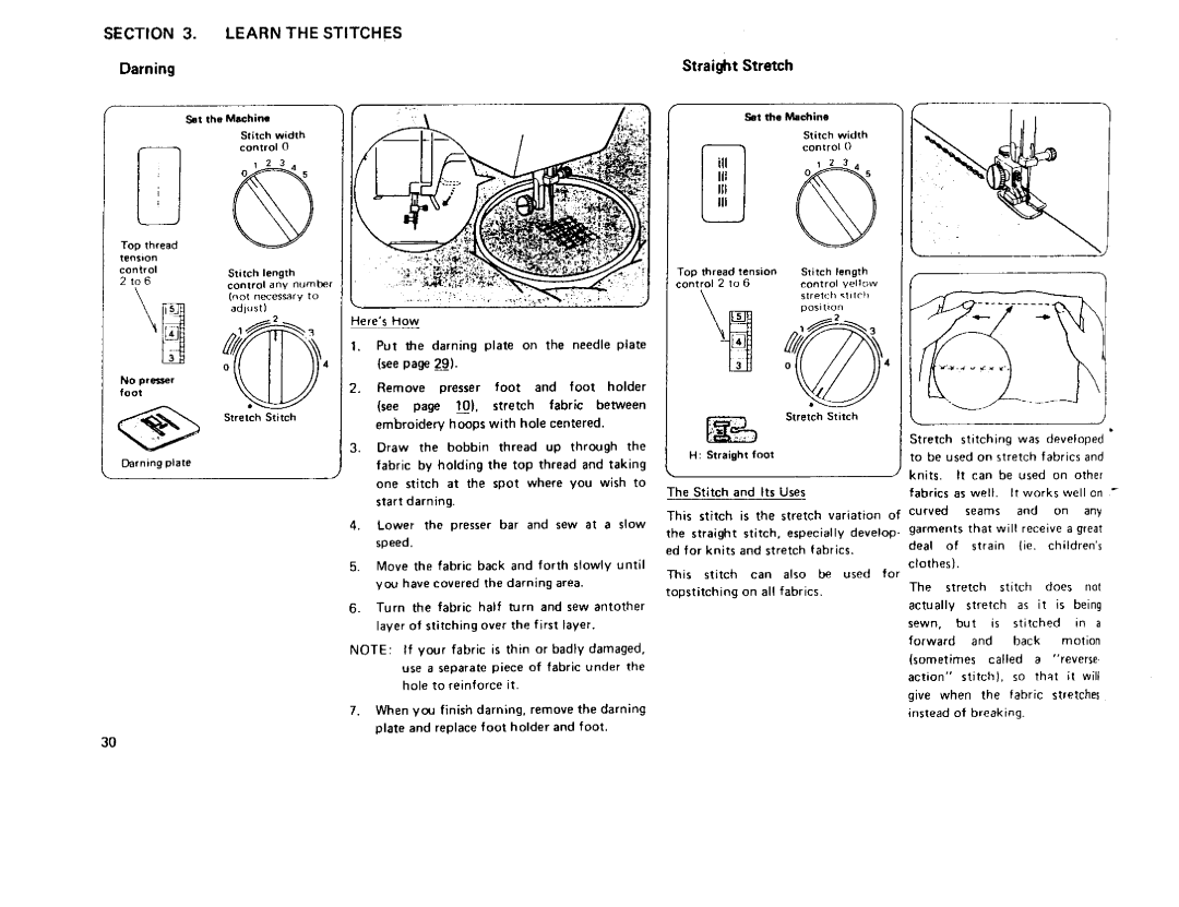 Sears 385 owner manual Darning, Straight Stretch 