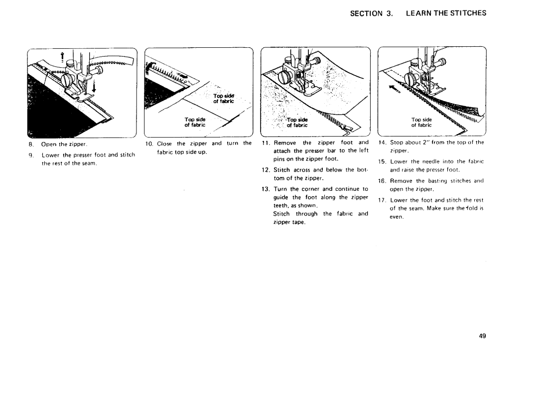 Sears 385 owner manual Learnthestitches, Top side of fabric 