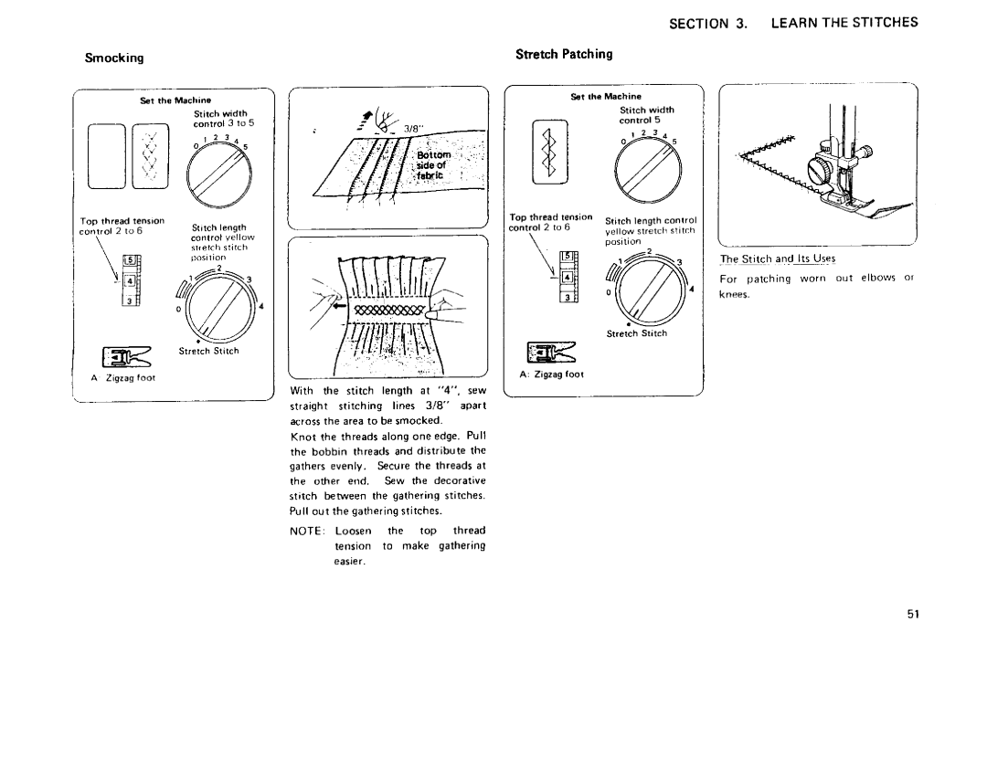 Sears 385 owner manual Smocking, Stretch Patching 