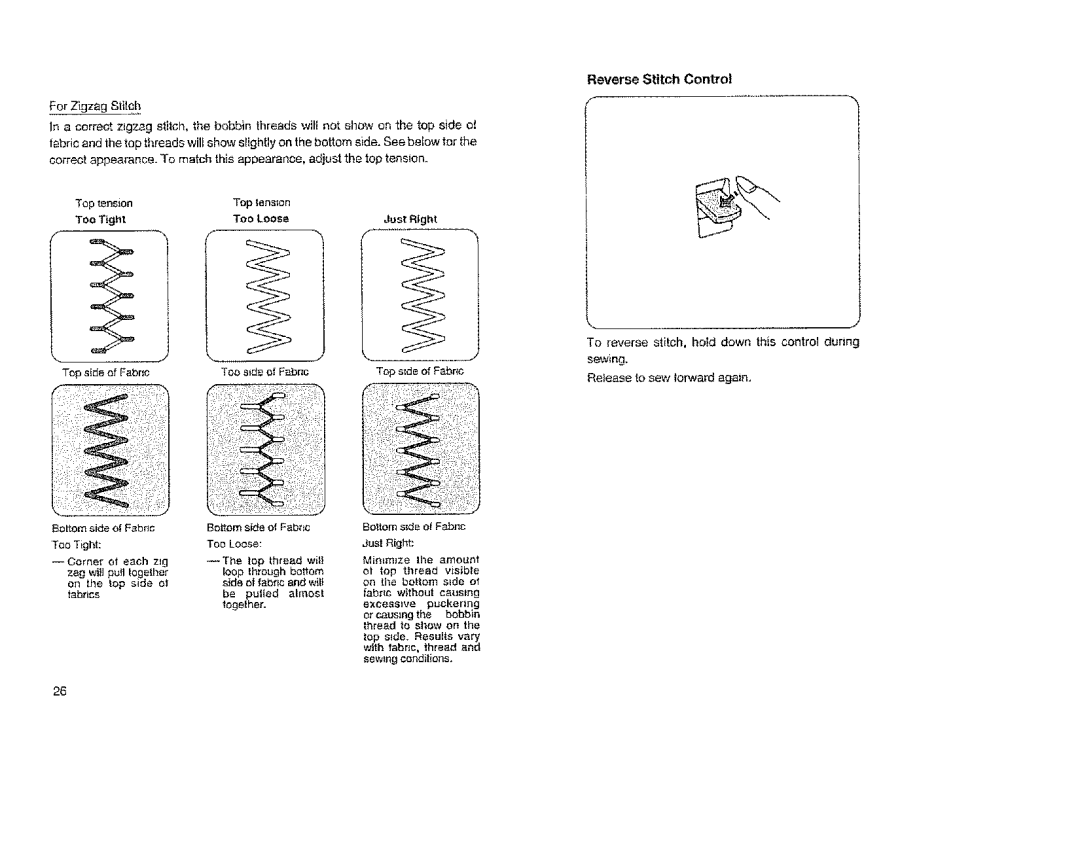 Sears 385.12814, 385.11608 owner manual Reverse Stitch Control 