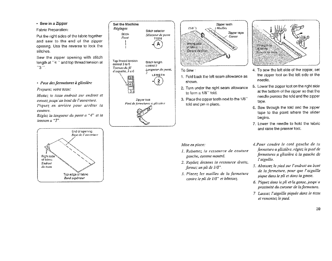 Sears 385.11608, 385.12814 owner manual Pose desfermetures ?t gissire, Mailtes 