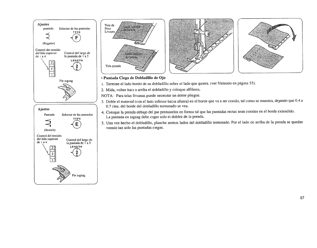 Sears 385.11608, 385.12814 owner manual Puntada Ciega de Dobladiilo de Ojo, Regufar 