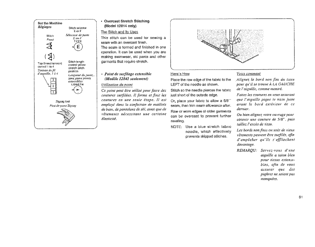 Sears 385.11608, 385.12814 owner manual Tenston du fit, Overcast Stretch Stitching Model 12814 only, Raveling 