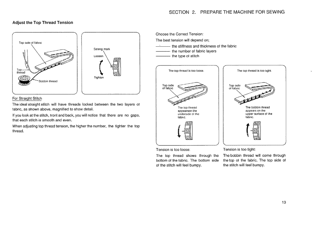 Sears 385.12514 owner manual Adjust the Top Thread Tension 