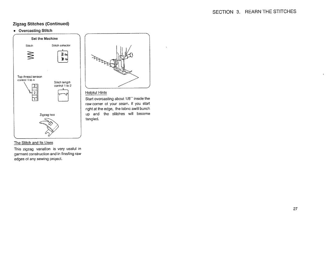 Sears 385.12514 owner manual Overcasting Stitch 