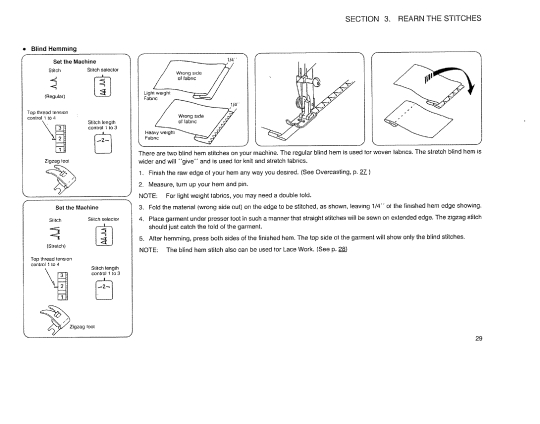 Sears 385.12514 owner manual Blind Hemming, Stitch seleclor 