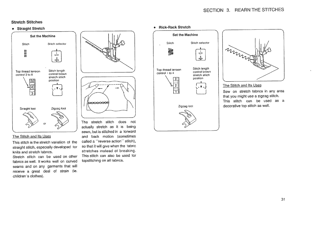 Sears 385.12514 owner manual Stretch Stitches Straight Stretch 