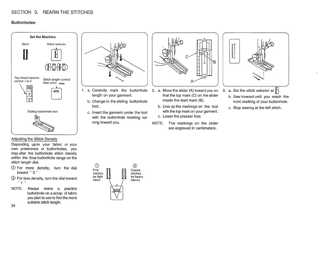 Sears 385.12514 owner manual Buttonholes, Set the Machine 