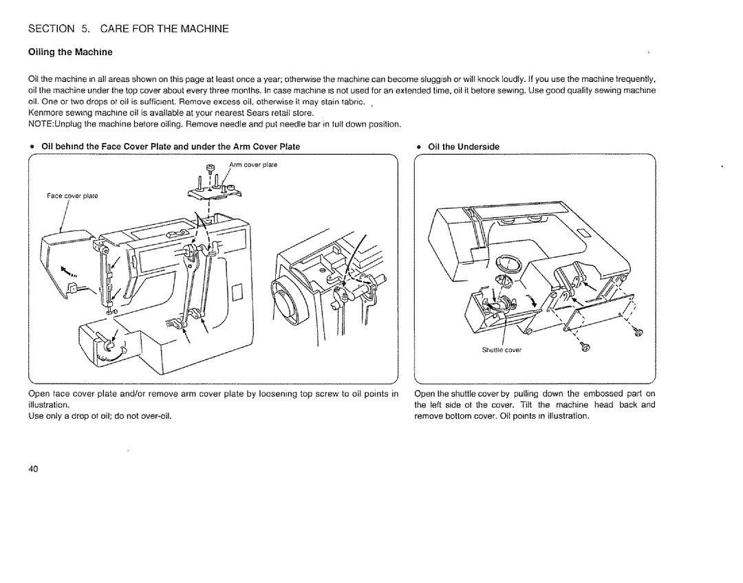 Sears 385.12514 owner manual Oiling the Machine 