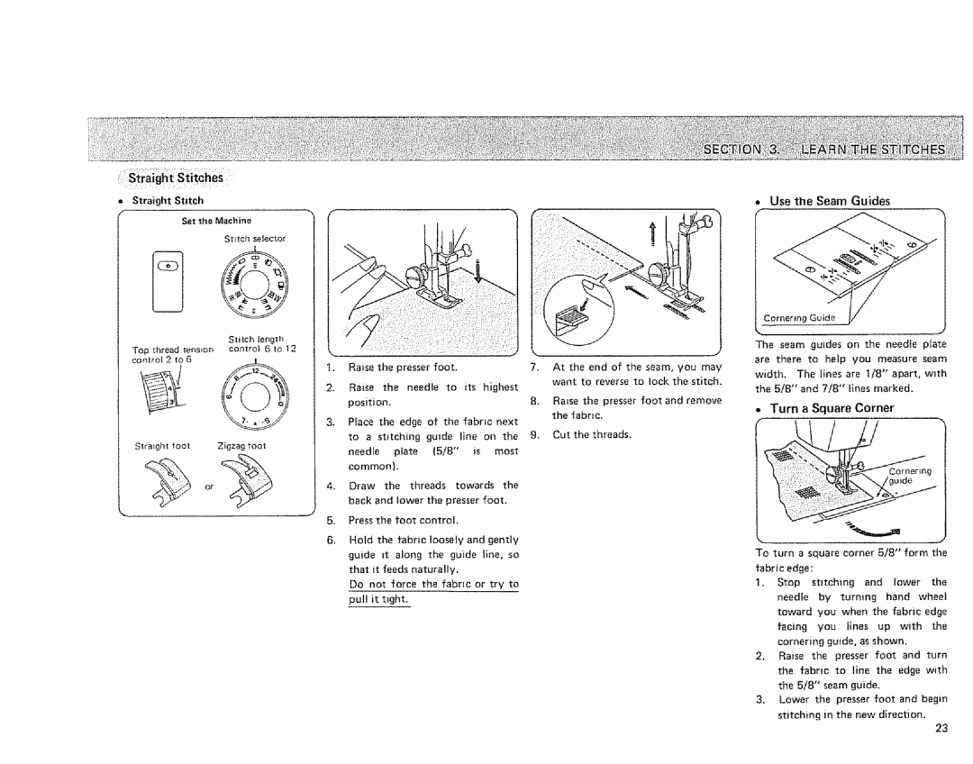 Sears 385.128418 owner manual = Straight Stitch Set the Machine, Straight toot 