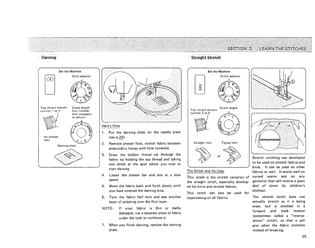 Sears 385.128418 owner manual Darning, Clothes 